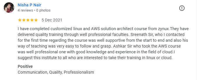 Nisha P Nair Google review