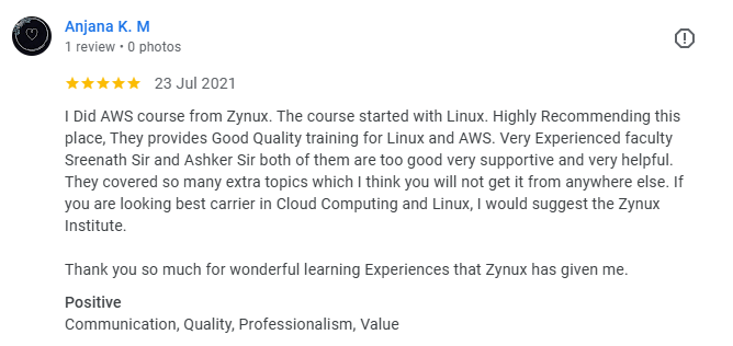 Anjana K M Google review